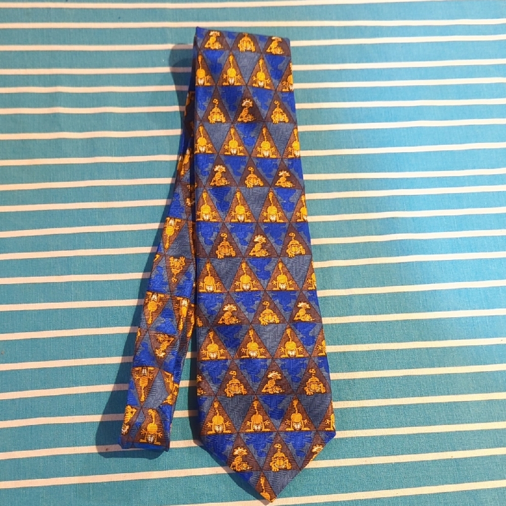 Elegant Blue and Gold Geometric Men's Tie